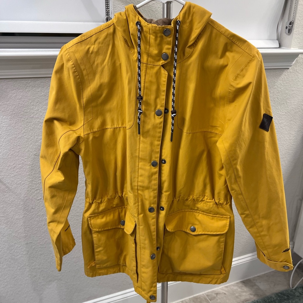 Eddie Bauer Women's Charly Yellow Hooded Rain Jacket with Cinchable Waist